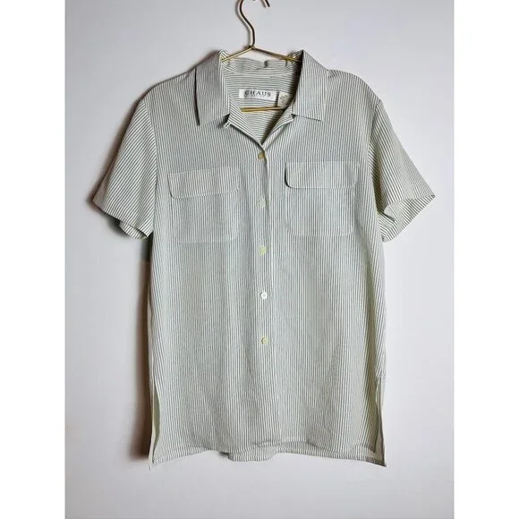 Chaus Striped Blue White Buttondown Short Sleeve - Picture 1 of 6